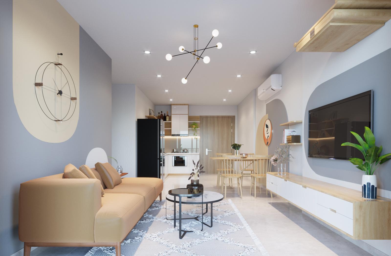 Thiết kế nội thất chung cư Vinhomes Smarrt city căn 2 ngủ đẹp hiên đại với phong cách Color Block