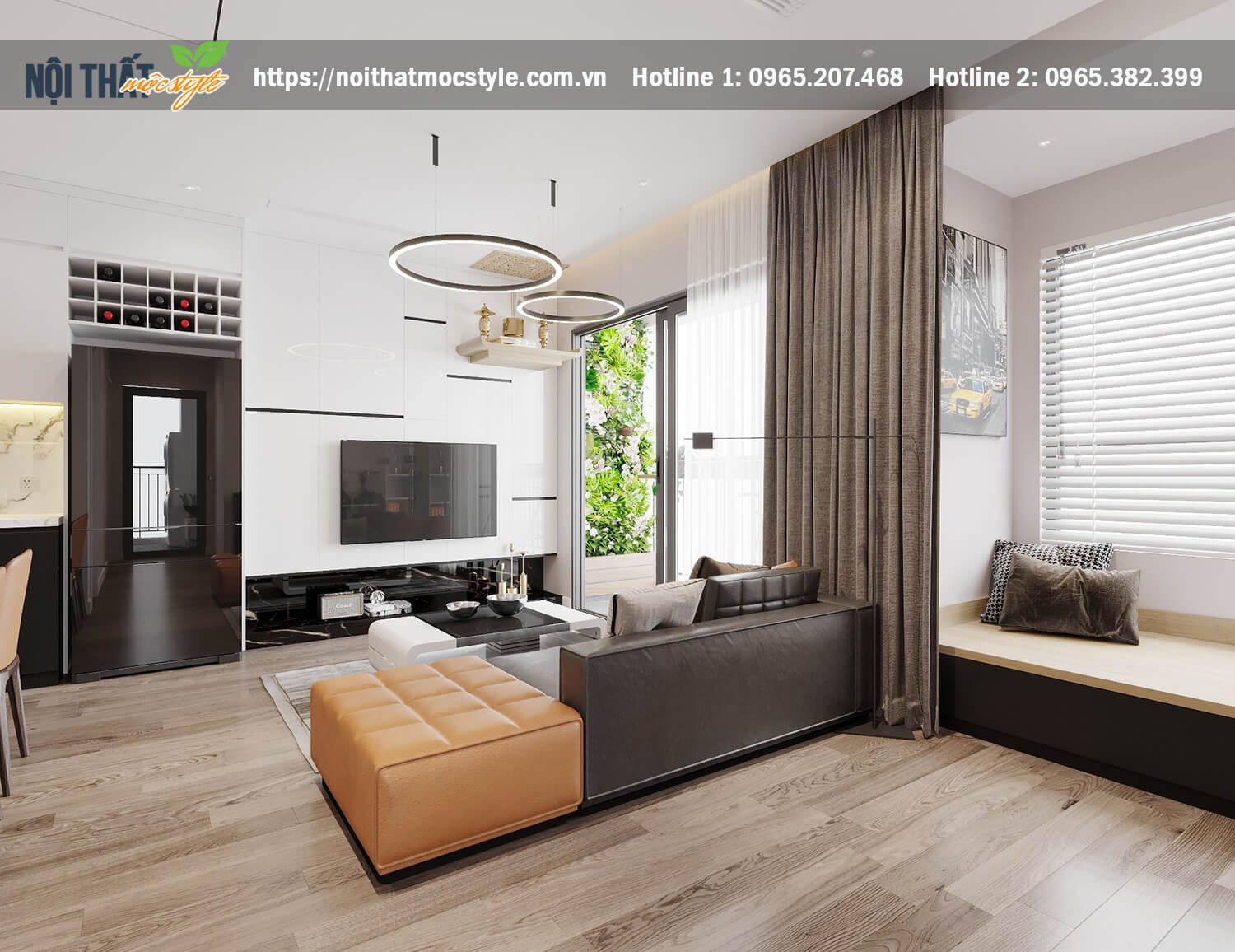 Thiết kế nội thất chung cư căn 2 ngủ phong cách hiện đại