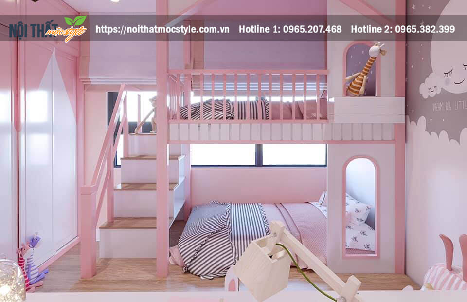 Giường tầng công chúa màu hồng