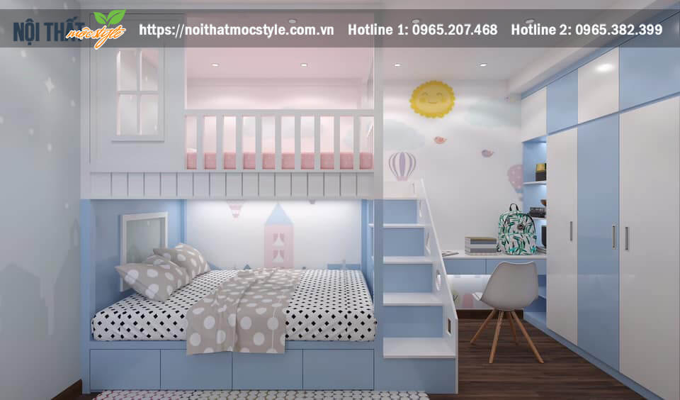 Thiết kế phòng ngủ trẻ em tông xanh