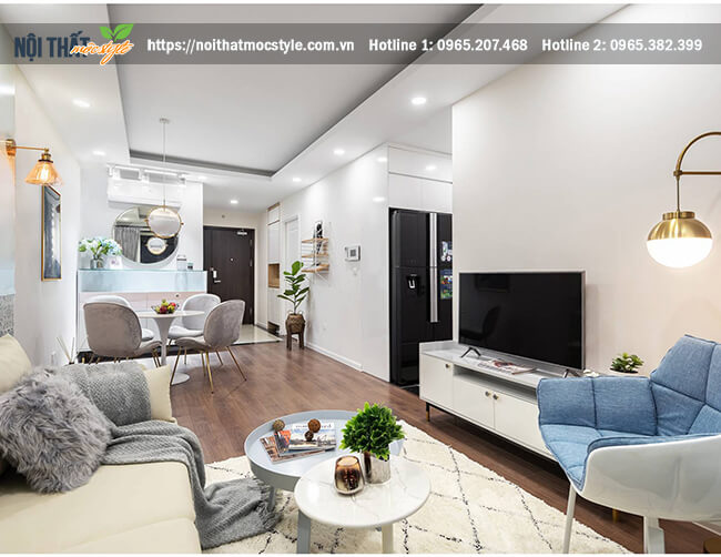 Không gian phòng khách hiện đại của căn hộ rộng 70m2