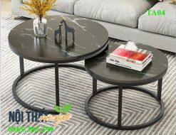 Cặp bàn trà chân sắt mặt đá đen