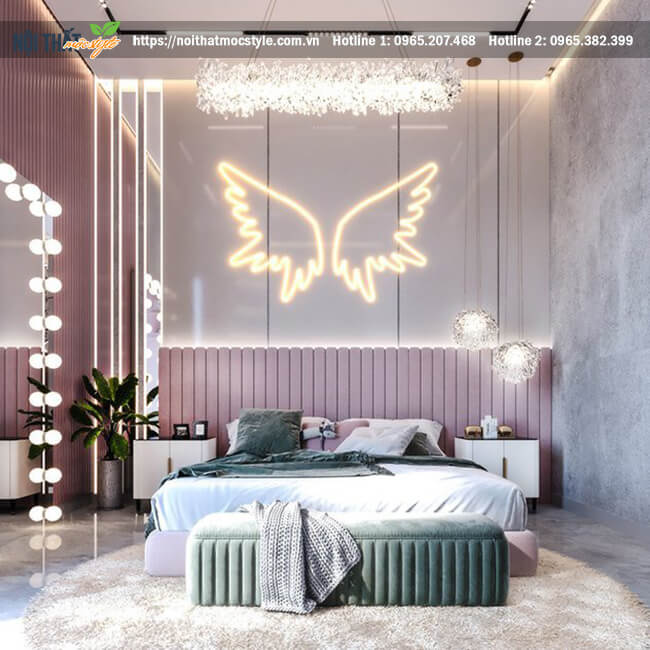 Nội thất phòng ngủ màu hồng sang trọng