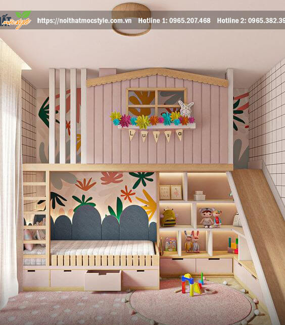 Phòng ngủ màu hồng cho bé vô cùng dễ thương