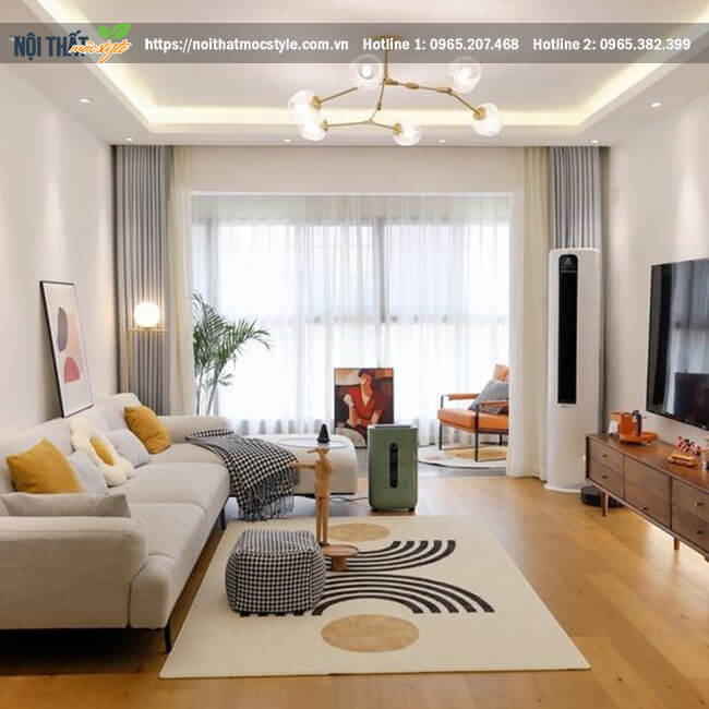 Trang trí phòng khách nhà vuông hiện đại