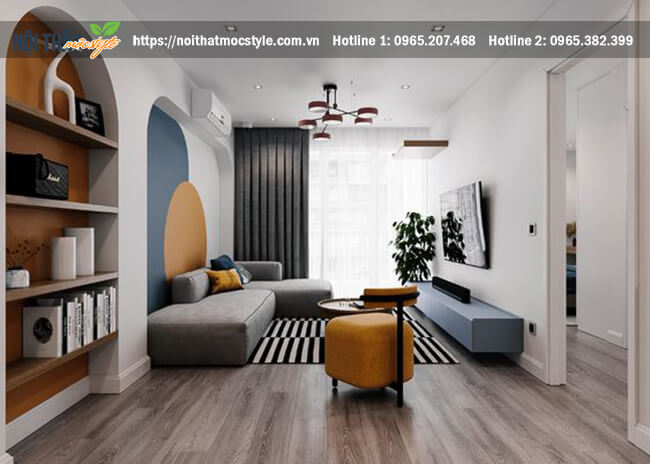 Không gian phòng khách hiện đai và nổi bật với gam sắc màu