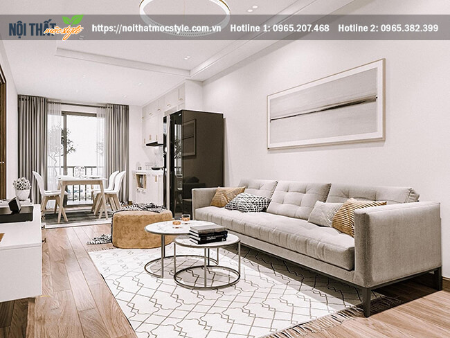 Phòng khách hiện đại với lối bày trí liền thông