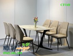 Bộ bàn ghế ăn nhập khẩu Kevin CF148 màu xám nhạt sang trọng