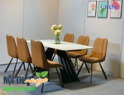 Bộ bàn ăn 6 ghế Vila CF136 mặt đá ceramic trắng 1m6