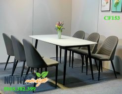 Bộ bàn ăn 6 ghế Leaf ghi đậm kết hợp mặt đá ceramic cao cấp