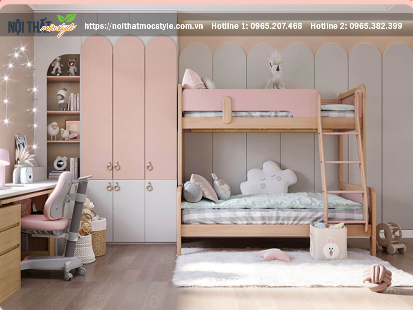 Mẫu thiết kế phòng ngủ cho 2 bé gái xinh xắn