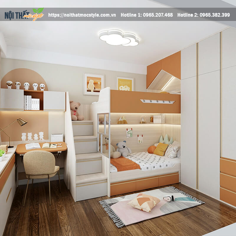 Giường tầng trẻ em màu cam ấn tượng Giường tầng trẻ em màu cam ấn tượng