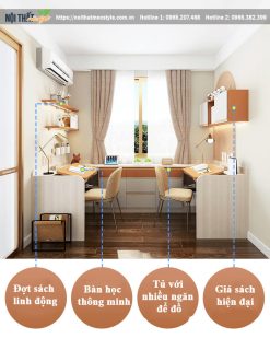 Chi tiết bàn học riêng biệt cho 2 bé