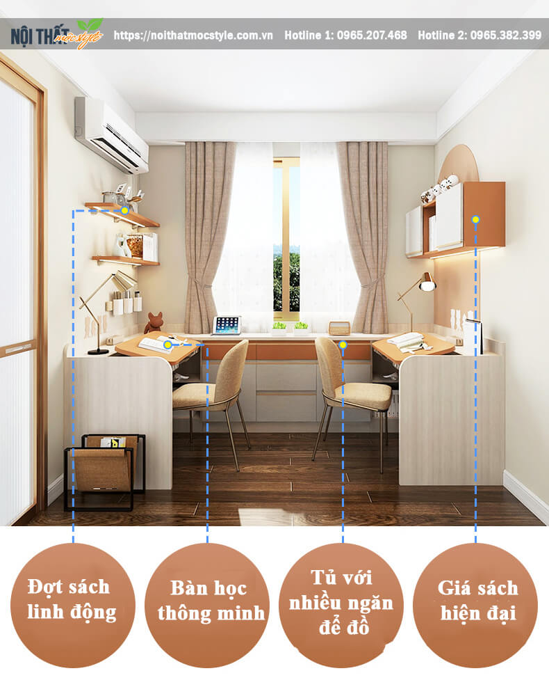 Chi tiết bàn học riêng biệt cho 2 bé Chi tiết bàn học riêng biệt cho 2 bé