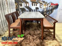 Bộ bàn gồm 3 ghế đơn King kết hợp với ghế băng có tự với bàn mặt giả đá sang trọng