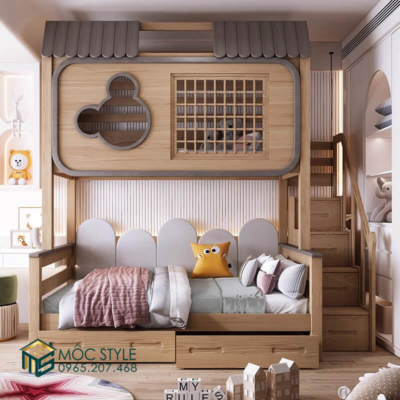 Giường tầng trẻ em với thiết kế đẹp mộc mạc