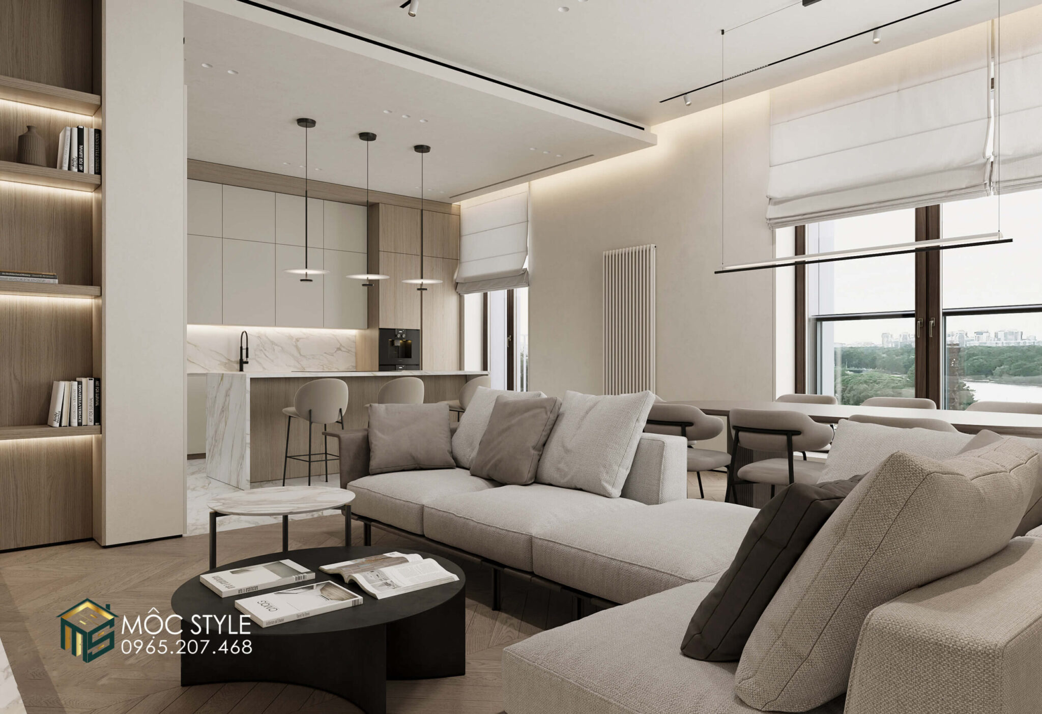 Chiếc sofa chữ L rộng rãi và thoải mái.