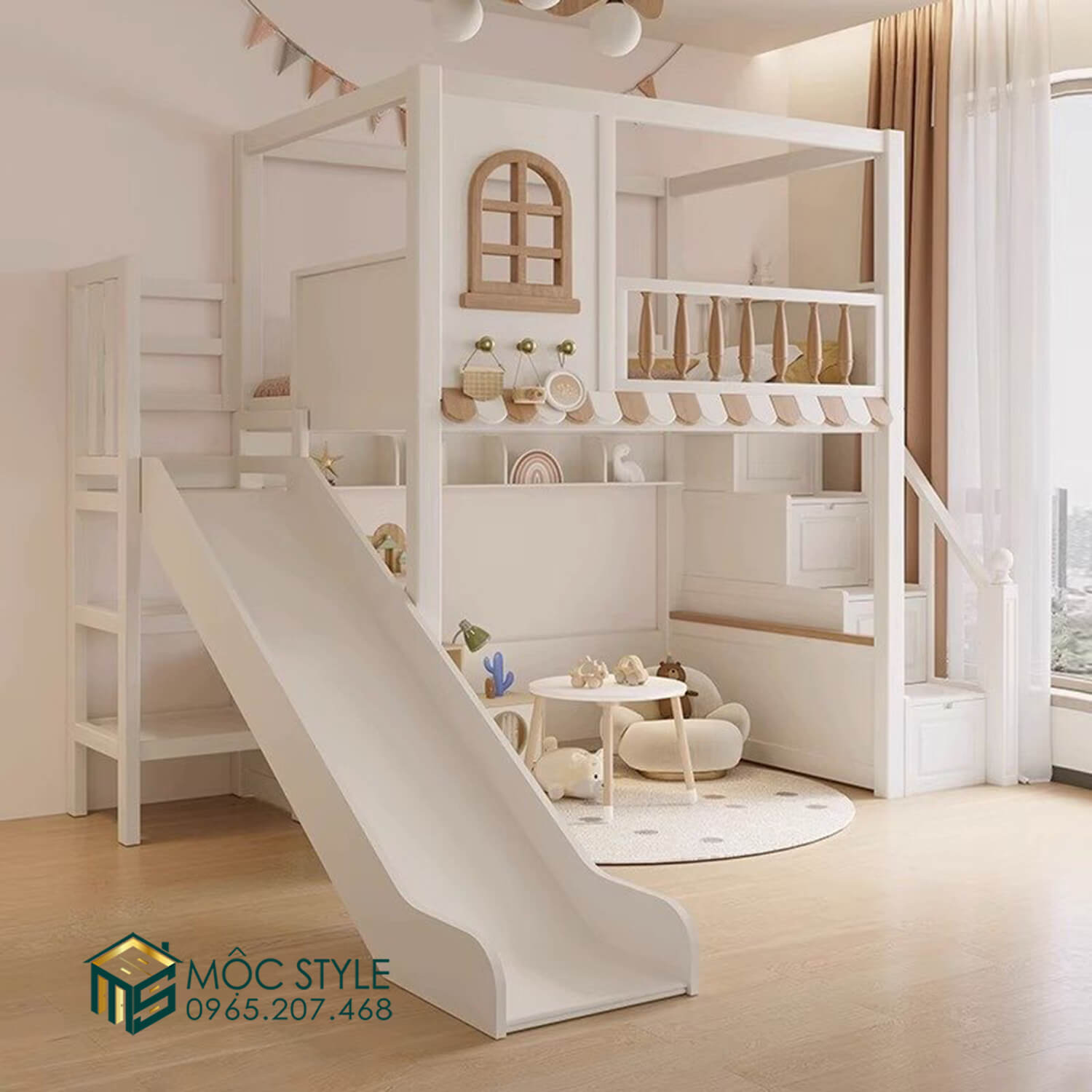 Giường tầng GT13 của bé kết hợp cầu trượt