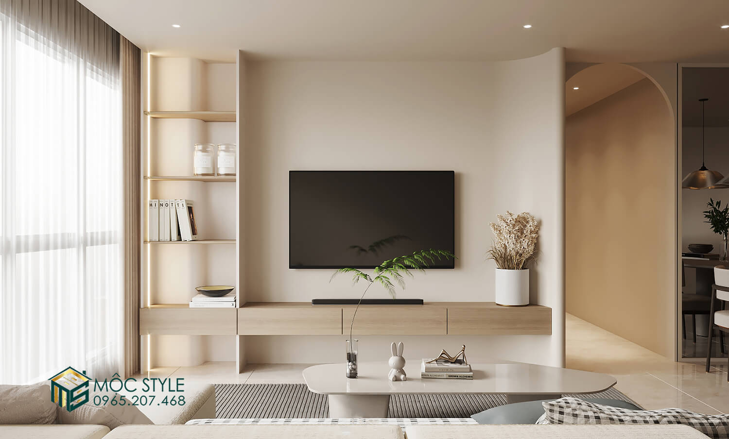 Kệ TV theo phong cách wabisabi đơn giản, thanh lịch