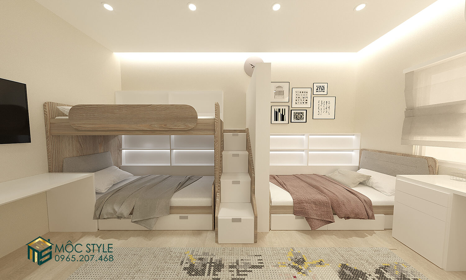 Thiết kế 3 giường ngủ cho 3 bé vừa tiện lợi vừa thoải mái