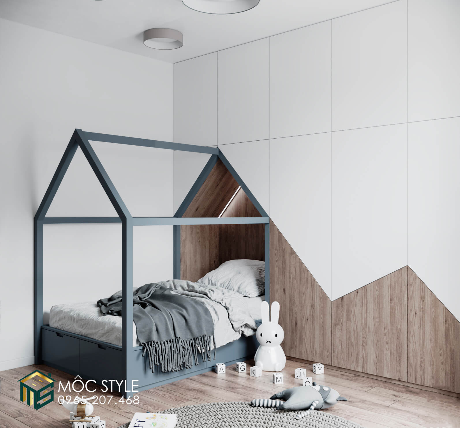 Thiết kế giường ngủ của bé kết hợp tủ quần áo tiện lợi