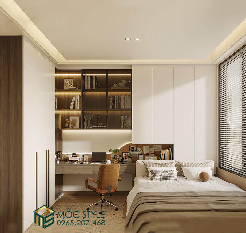 Tổng thể không gian mẫu phòng ngủ nhỏ 9m2