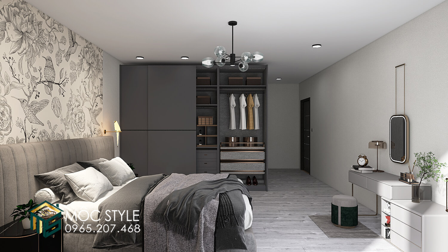 Tổng thể không gian màu sắc phòng ngủ vừa đơn giản nhưng vô cùng thu hút