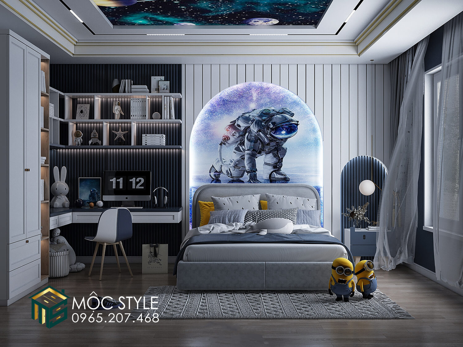 Tổng thể không gian phòng ngủ bé trai hiện đại