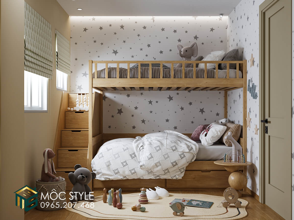 Giường tầng gỗ xinh xắn và chắc chắn cho phòng ngủ PN22